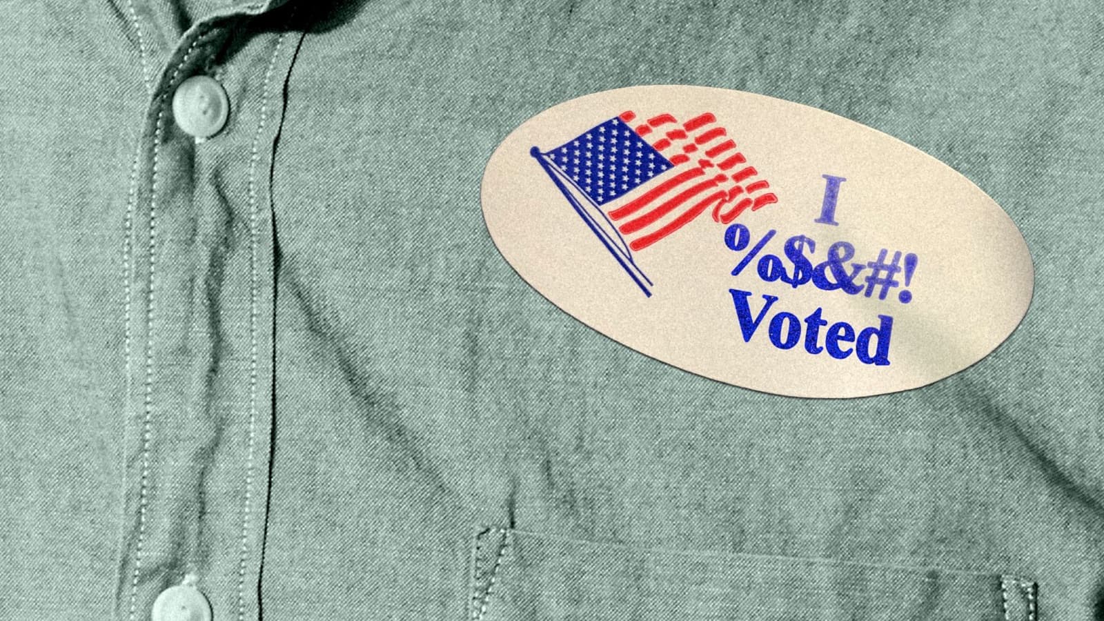 Axios illustration of an I Voted sticker on a denim shirt